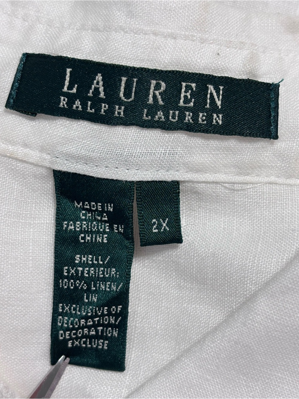 Lauren Ralph Lauren Women’s Plus 2X White Linen Button Down Shirt 3/4 Sleeve - Picture 7 of 11